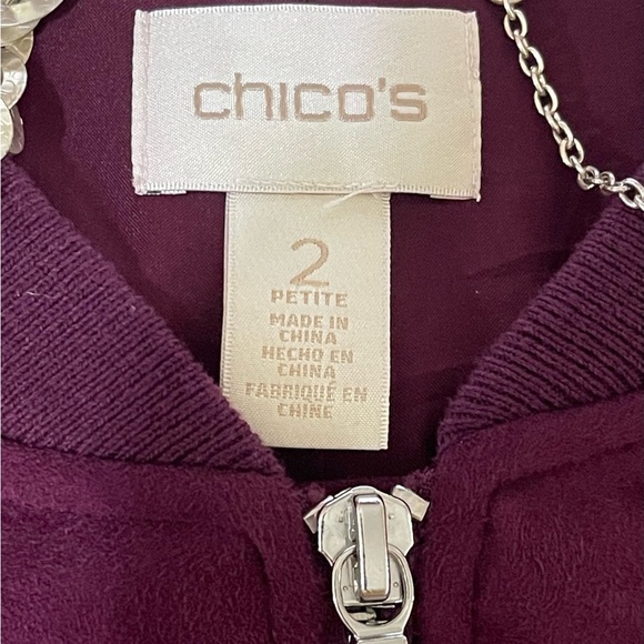 🎁SALE🎁CHICOS PURPLE FAUX LEATHER BOMBER JACKET SZ 12 EUC - Picture 6 of 10